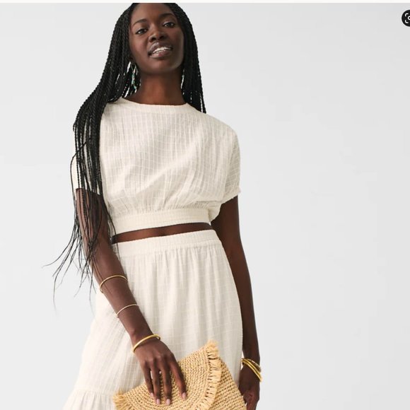 Faherty  Cala Windowpane top XS Color tan Egret  SKU 9904850 NWT - Picture 6 of 9